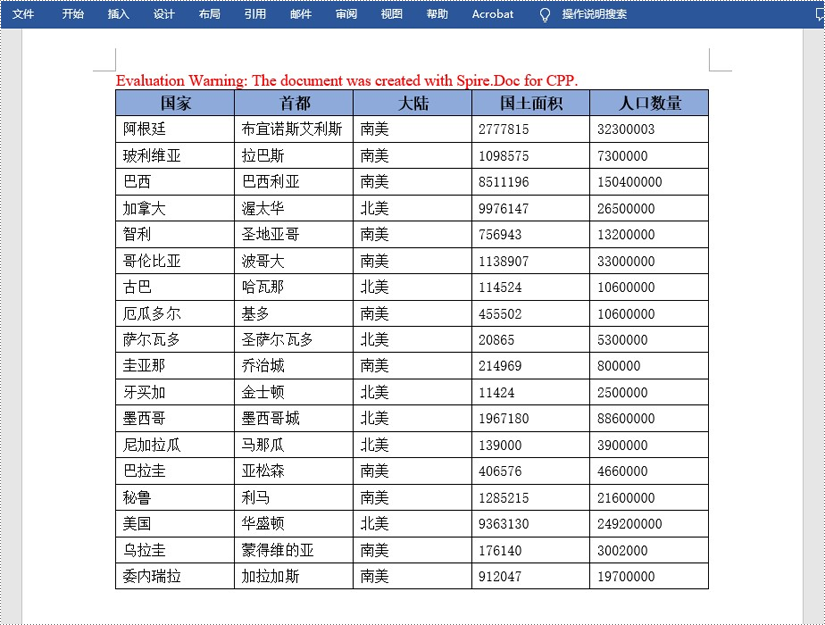 c   在 word 文档中创建表格